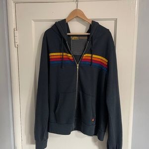 Aviator Nation 5 stripe zip hoodie charcoal (new) unisex size xl